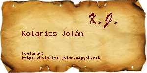 Kolarics Jolán névjegykártya